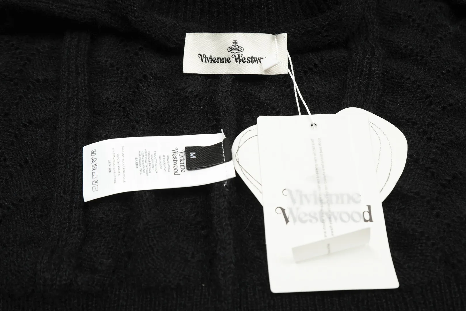 vivienne west wood Vivienne heavy lace classic cardigan knitted sweater wool 2024 autumn latest style 🧩 15% merino cotton wool 85% wool blend 🧩Correct Italian 🇮🇹100% wool washed wheat logo Size: S -M- L Color: black purple gray